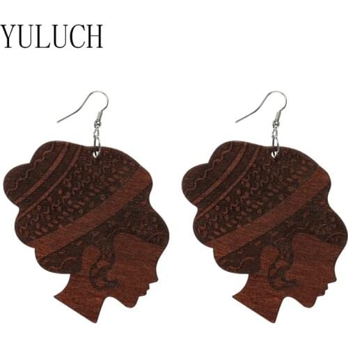 YULUCH Brown Girl Print Wood Plus Size Pendant Earrings Street Art Womens Jewelry 1 Par Simple Fashion Show Accessories