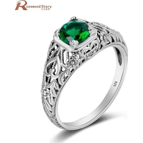 Female Love Heart Ring Green Crystal Authentic Sterling Silver 925 Handmade Charms Jewelry May Birthstone Rings For Girlfriend