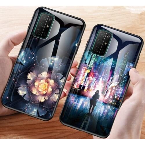 Hard Case For Huawei Honor 30S 9H Anti-Explode Honor 30 Pro Plus Tempered Glass Back Cover Mystery Flower City Honor 30S Case