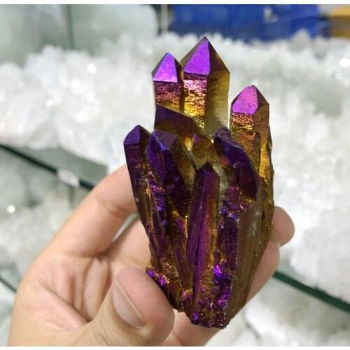 1pcs Purple Flame Aura Titanium Coated Crystal Cluster,Golden Flame Aura Quartz TITANIUM Crystal Points Healing (approx 1.5")