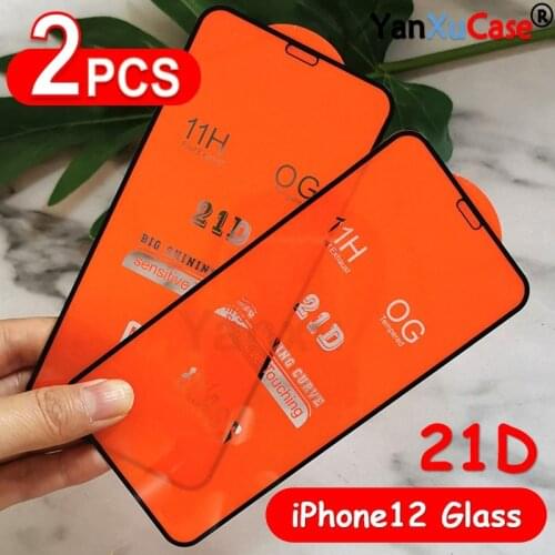 2Pcs 21D Full Curved Screen Protector For iPhone 12 Mini 11 Pro Max XS XR X 8 7 6S Plus Anti-scratch Protective Glass On i12