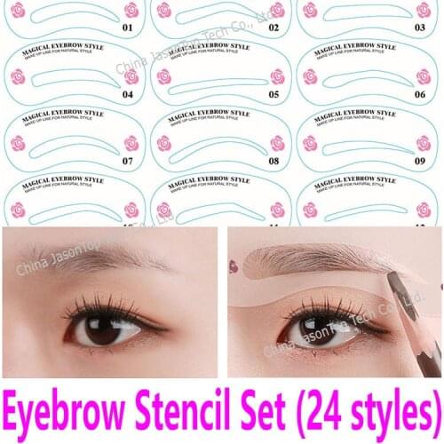 24pcs 1set Eyebrow Stencils Reusable Eyebrow Drawing Guide Card Brow Templates DIY Makeup Toolkit Cosmetic Set Pack Lot Shaping