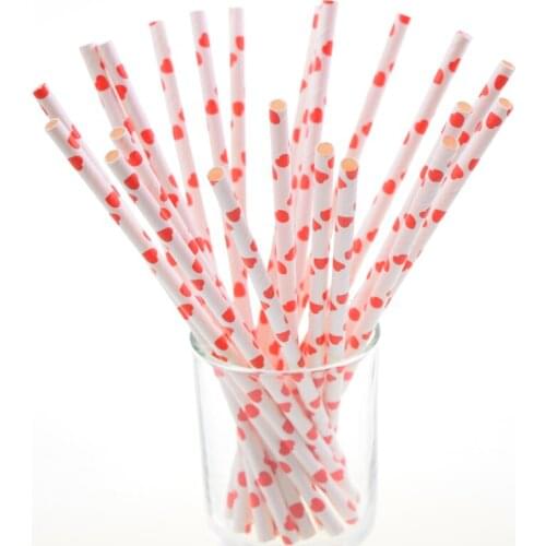 25pcs/lot Red Heart Paper Straws Biodegradable Drinking Straws For Wedding Party Decoration Birthday favors