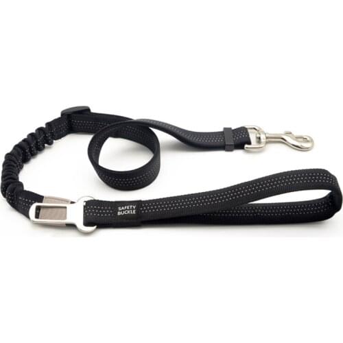 3M Reflective Shock Absorbing Bungee Dog Lead Pet Leash with Car Seat Belt Safety Buckle