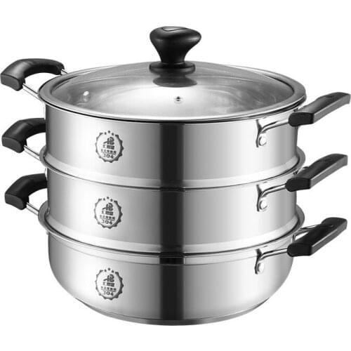 304 Upset Stainless Steel Steamer Three Layers of A Pot After The Bottom Soup Pot Multi-function Instant Pot Accessories Handle