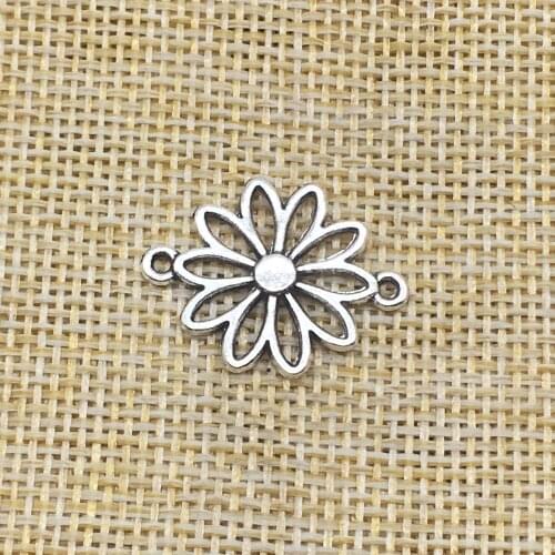 50Pcs Flower Charms Connectors Antique Silver Color DIY Jewelry Making Handmade Crafts