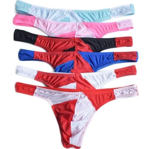 6PCS Mens Underwear T-Back G-String Briefs Sexy Breathable Low Waist Patchwork Tangas Thong Lingerie Fashion Breathless Thongs