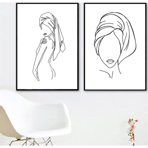 Abstract Women Body Poster Bathroom Decoration Figure Line Drawing Art Print Black And White Canvas Painting Minimalist Picture