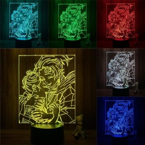 Anime Demon Slayer Tanjirou Nezuko Smile Hug Action Figure 3D Nightlight 7 Colors Touch Optical Illusion Table Lamp Model