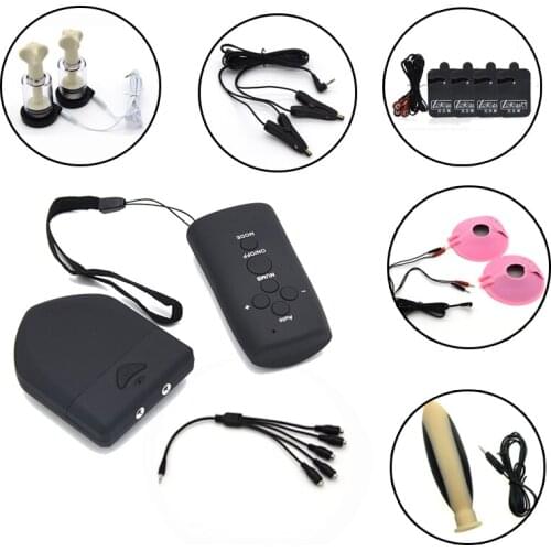 Wireless Remote Control Electro Shock Host Electro Stimulation Nipple Clamps Sucker Silicone Anal Plug Medical Themed Sex Toys