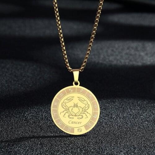 QIAMNI Cancer Zircon Sign Constellation Necklace For Women Stainless Steel Gold Color Star Choker Jewelry Bijoux Femme BFF Gift