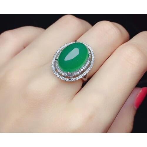 CoLife Jewelry Fashion Big Gemstone Ring for Party 12*16mm Natural Chalcedony Ring925 Silver Chalcedony Jewelry for Daily Wear