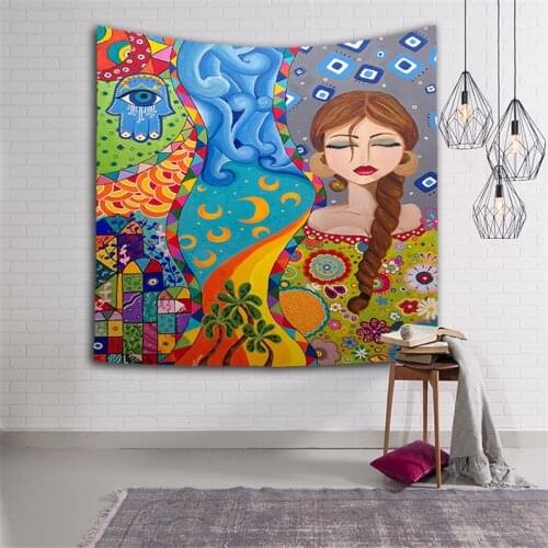 Indian girl boho hippie tapestry wall art for living room beauty girl oil paining print wall mandala tapestry room decor