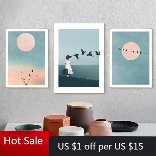 Sunset Bird In The Sky Art Canvas Painting Posters And Prints The Beauty Of Silence Modern Wall Decor Pictures Living Room Decor