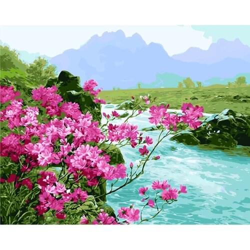 River side Wall painting flower by numbers, picture by numbers diy oil painting on canvas coloring by numbers gifts RS-72
