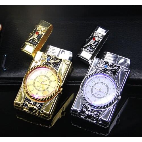 Creative Clock Watch Quartz Lighter Gas Compact Butane Jet Torch Cigarette Cigar Straight Fire 1300C Turbo Lighter Men Gift