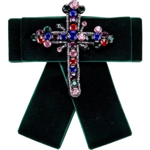 Fashion Bohemia Ribbon Pins Tie Bowknot Cross Brooches For Women