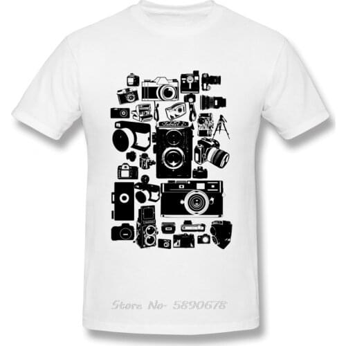 High-Q Graphic Black Cameras Photographer T Shirt Men Unique Design Cotton Plus Size Tee Shirt
