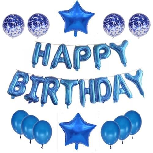 25pcs Blue Latex Balloons Set Party with Confetti Kids Letter Balloons Happy Birthday Pastel Colour Balloons Wedding Decoration