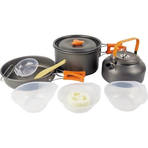 Camping Cookware Set Portable Outdoor Aluminum Cooking Set Water Kettle Pan Pot Aluminum Nonstick Hiking BBQ Picnic Tableware