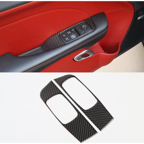 Real Carbon Fiber Car Window Lift Panel Stickers For Dodge Challenger 2015 Up Interior Accessory