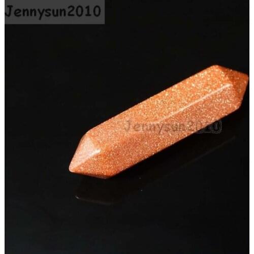 Natural Gold Sand Gems stone Hexagonal Pointed Reiki Chakra Raw Wand Pendant Beads Necklace Jewelry 20Pcs/Pack