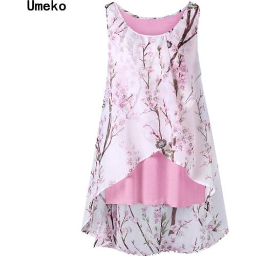 2020 New Women Fashion O-Neck Flower Floral Print Chiffon Sleeveless T-shirt Irregular Hem Ruffles Woman Clothes S-5XL Plus Size