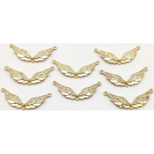 New Arrival! 32x14mm 50pcs Cubic Zirconia Feather Connector for Necklace/Handmade Earring DIY Parts,Jewelry Accessories Findings