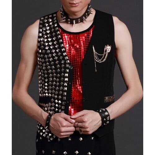 New Night Bar Personality Vest Trend Male Singer Punk Costume Hip-hop Jacket Nightclub Rock Stage Vest Men Fashion Tactical Vest