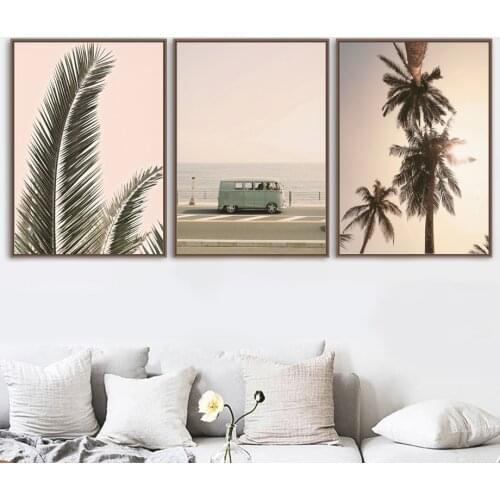 Beach Landscape Canvas Painting Nordic Palm Tree Weed Pineapple Posters and Prints Wall Art Yellowed Pictures Living Room Decor