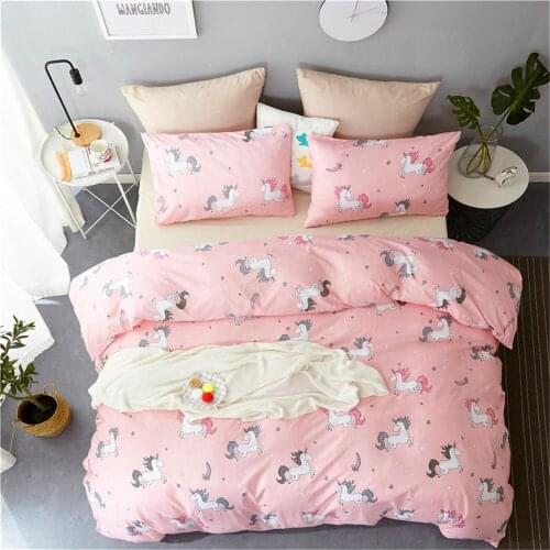 WINLIFE Unicorn Duvet Cover Set Forest Bedding Pink Duvet Cover with Zipper for Girls Boys Kids