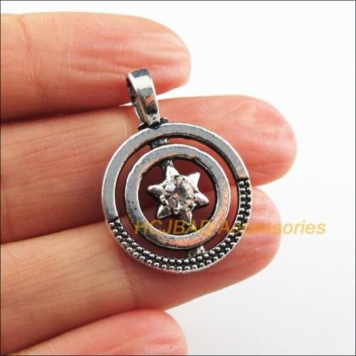 10 New Clover Charms Clear Crystal Flower Pendants Tibetan Silver Tone 21x29mm