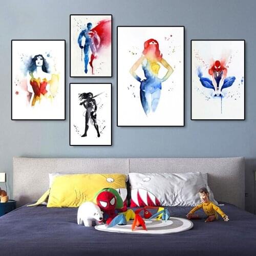 Marvel Avengers Watercolor Paintings Iron Man Spiderman posters and prints wall Art Pictures for living boys room home Decor