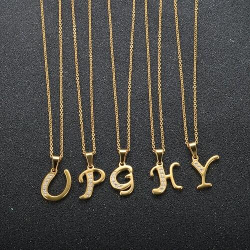 Simple Initial A-Z Letter Necklace For Women High Quality Gold Plated Stainless Steel Crystals Clavicle Chain Necklaces Jewelry