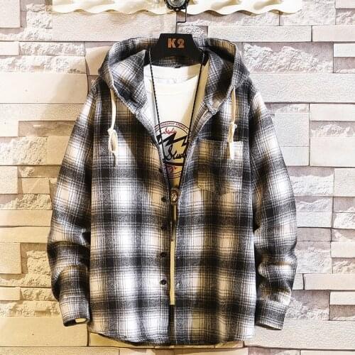 Casual Brand With Hooded Plaid Men' Fleece Shirts Long Sleeves 2021 New Spring Autumn Men Shirt OverSize 7XL 6XL