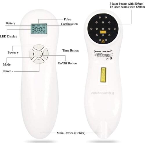 Handheld Handy Pulse Laser Therapy Pain Release Solution Pain Relief LLLT 3*808nm 12*650nm Soft Tissue Wound Healing Treatment