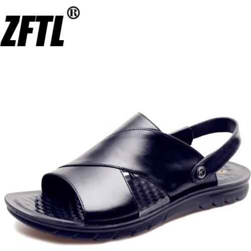 ZFTL New men beach sandals man large size casual slippers male genuine leather leisure sandals non-slip comfortable summer 071