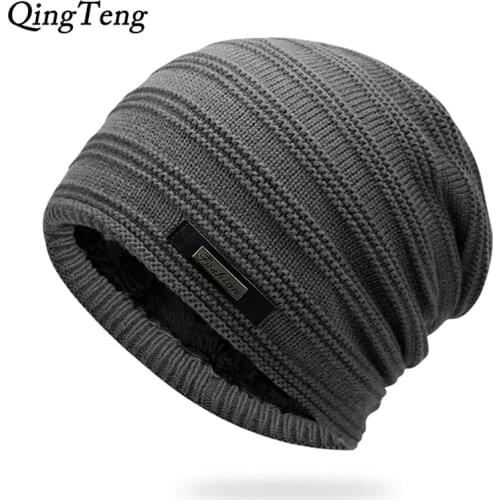 Gray Double-Layer Acrylic Velvet Beanie Hat Winter Warm Male Knitted Caps Outdoor Sports Ski Cap Female Bonnet Stocking Hats