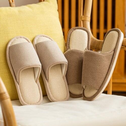 Women Linen Indoor Slippers Floor Flat Comfortable Soft Sole Shoes Spring Autumn Flip Flops Home House Female Men Cotton Slides