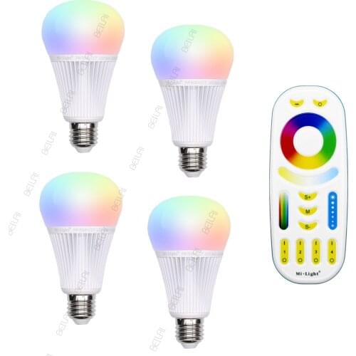 MiLight 9W LED lamp E27 RGB + CCT Bulb Mi Light LED Bulbs AC 85V-265V 2.4G RF Wifi Remote Control Smart Atmosphere lighting