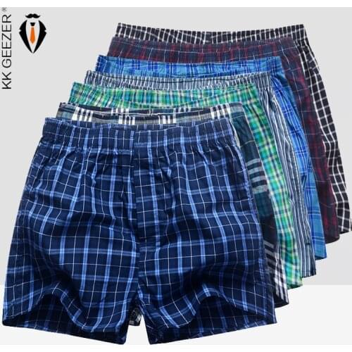 7 Pcs/ Packag Men Plaid Underpants Boxers 100% Cotton Striped Shorts Underwear Sleep Bottoms Loose Comfortable Home Week Panties