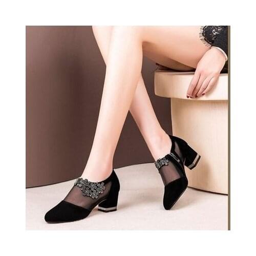 Summer Women High Heel Shoes Mesh Breathable Pumps Zip Pointed Toe Thick Heels Fashion Female Dress Shoes Elegant Footwear