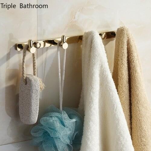 Restroom Towel Rack Hook Brass Need To Punch Household Porch Bedroom Clothing Hat Storage Hook Up Kitchen Bathroom Organizer