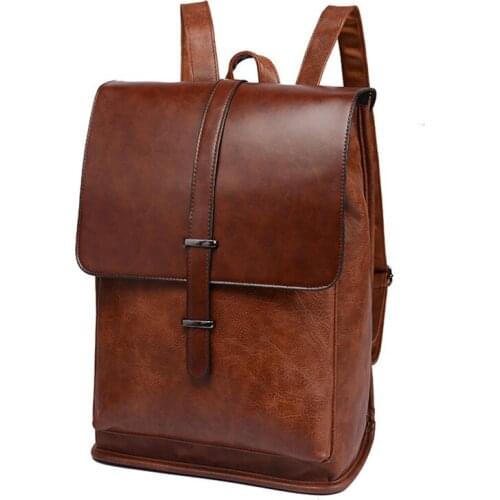 Retro Waterproof Backpack Men College School Bags For Teenager Luxury Travel Leather Backpacks Vintage 15.6 Inch Laptop Bag Pack