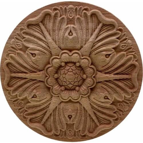 VZLX Round European Woodcarving Decal Home Decorative Wood Appliques Carved Applique Window Door Decor Wooden Figurines Crafts