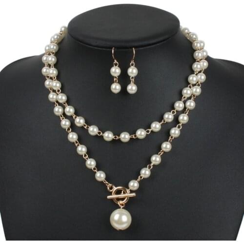 Jewelry Women Sets 6 Colors Adjustable Imitation Pearls Necklace on The Neck Pearl Drop Earrings Sets for Women 2021 Trends