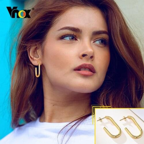 Vnox Simple Geometric Earrings for Women Party Street Office Wear Jewelry,Gold Color Stainless Steel Oval Square Accessory