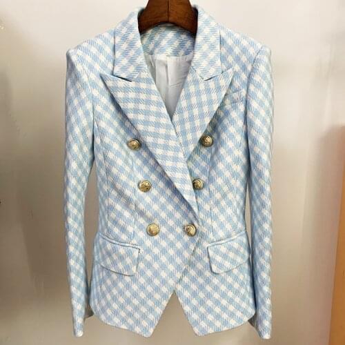 Spring Autumn 2021 Womens High quality double-breasted plaid blazers jackets Chic OL elegant tweed coat B777