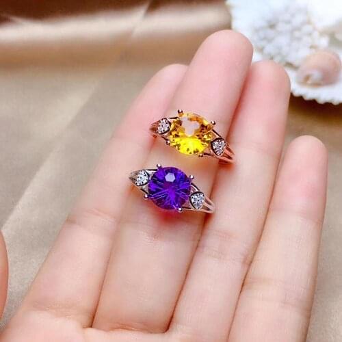 New charming purple Amethyst /yellow citrine ring for women jewelry real 925 silver good color round natural stone birthday gift