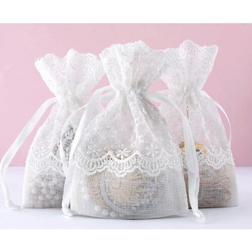 12PCS Wedding Decoration Candy Box Yarn Lace Flower Candy Bag Gift Box Baby Shower Party Favor Supply Gift Bag
